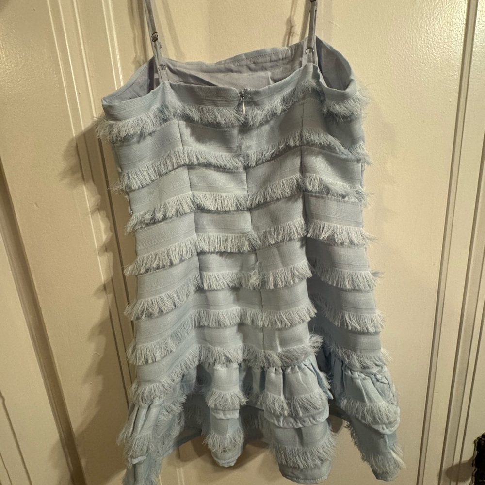 Princess Polly Molina Mini Dress Size 2 Fringe Tiered Flapper Party Light Blue - Picture 3 of 3